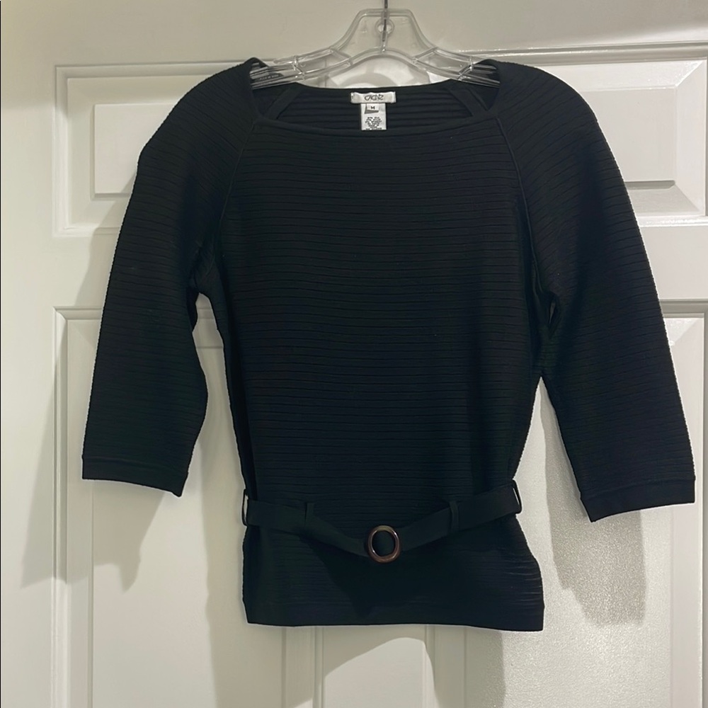 Cache Ribbed Black Top with Belt